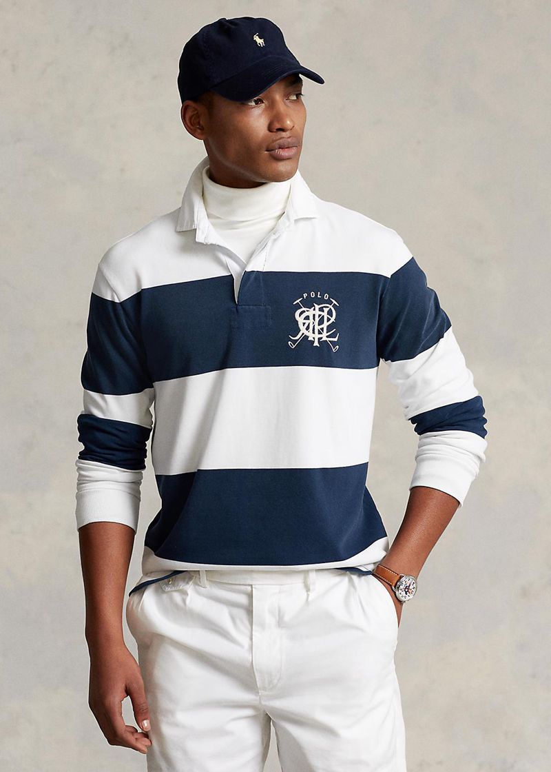 Poleras Polo Polo Ralph Lauren Hombre Classic Fit Crest Striped Rugby Chile Blancas CJNKF-8137